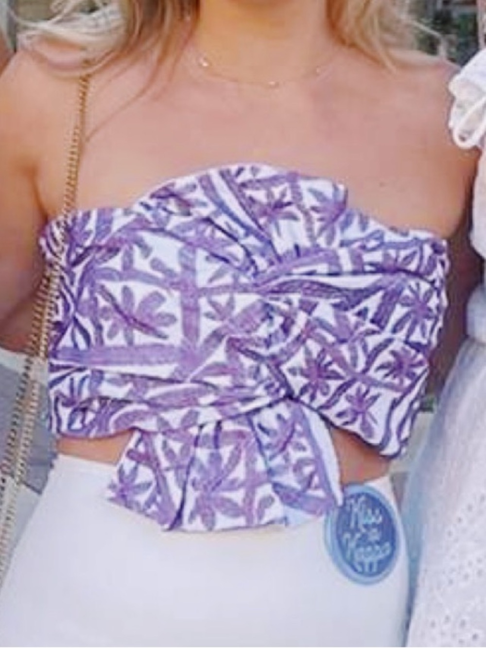 AMUR White Strapless Top with Lavender Embroidered Pattern - Picture 4 of 4